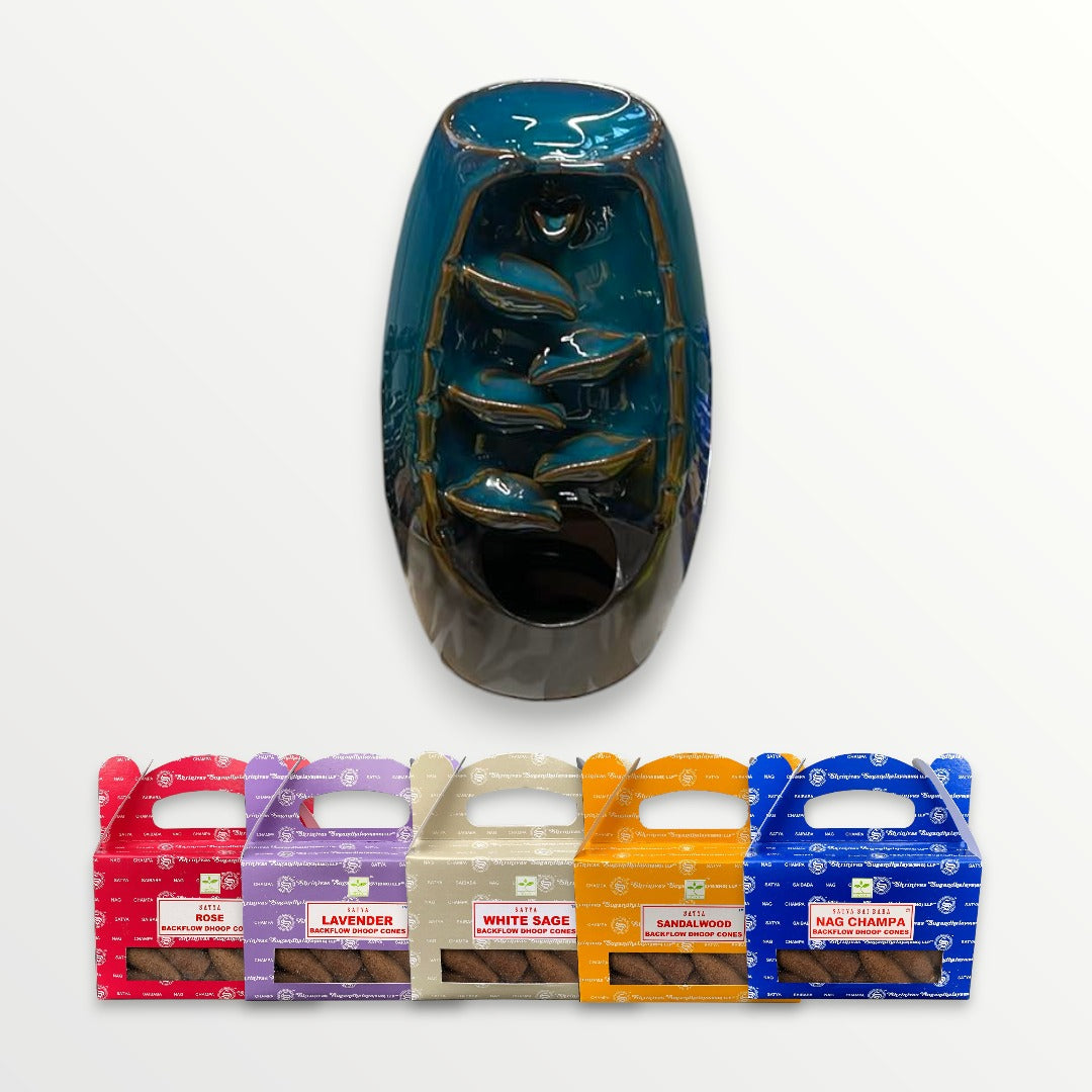 Pack Backflow : Cascade Chinoise Bleue/Noire 20cm + 5 boîtes de 24 cônes (en panaché)